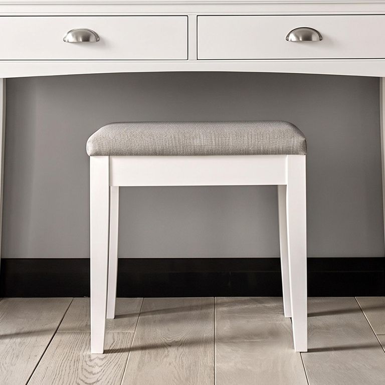 Hampstead White Stool Pebble Grey Fabric