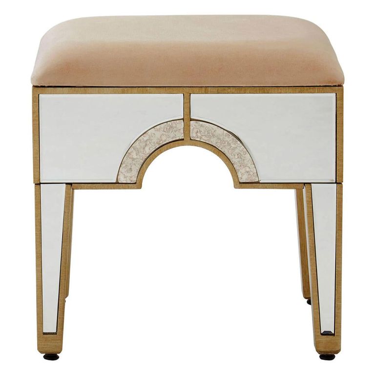 Knightsbridge Stool - Mirrored with Gold Trim