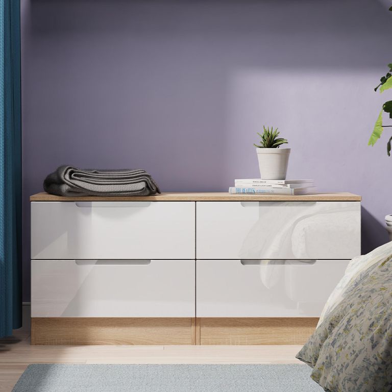 Milan Bed Box - White Gloss and Oak