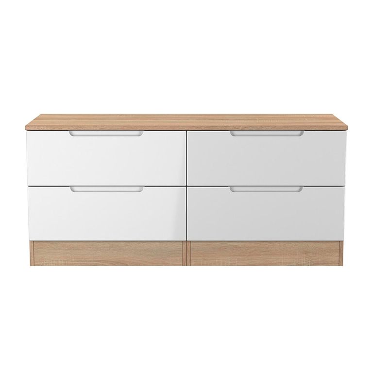 Milan Bed Box - White Gloss and Oak