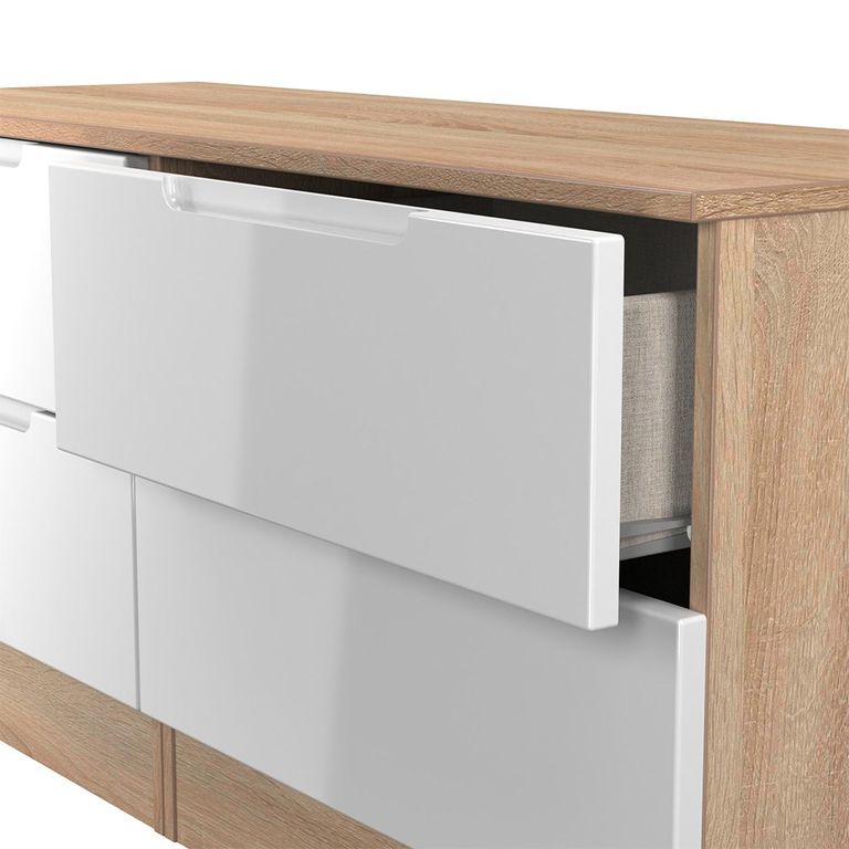 Milan Bed Box - White Gloss and Oak