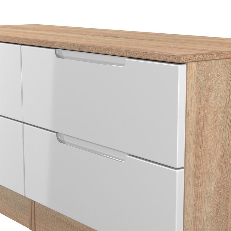Milan Bed Box - White Gloss and Oak