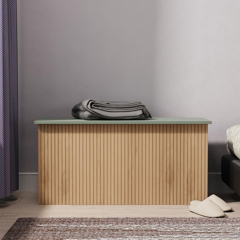 Java Fluted Blanket Box - 1 Door - Natural and Reed Green