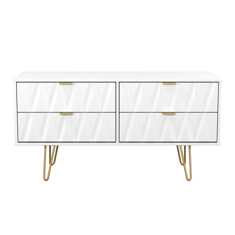 Diamond Bed Box - with Gold Hairpin Legs - White