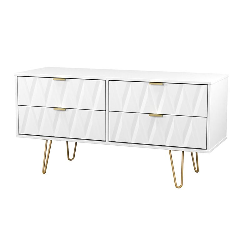 Diamond Bed Box - with Gold Hairpin Legs - White