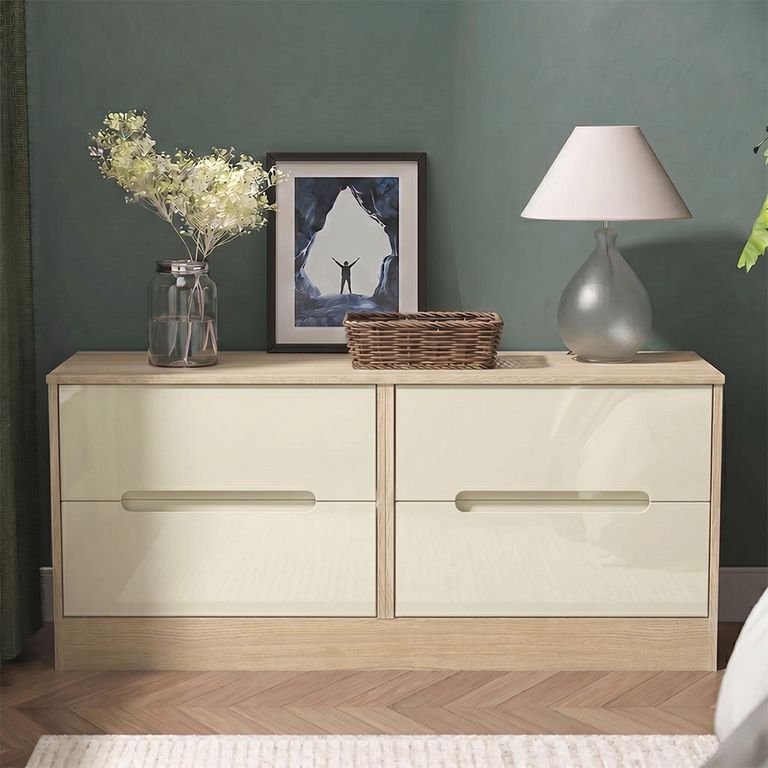 Monaco Bed Box - Cream Gloss and Light Oak