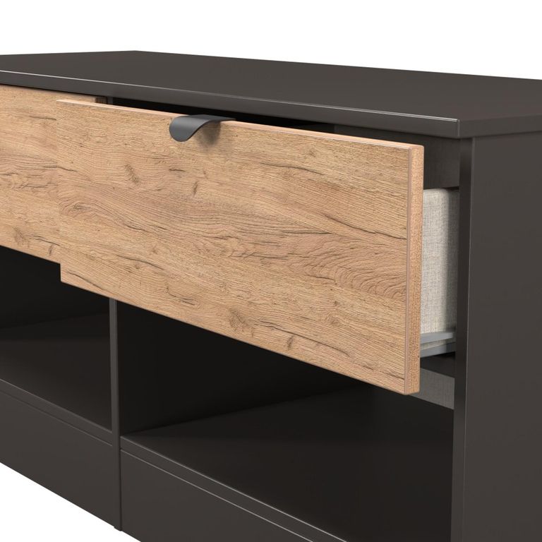 Bora Bed Box - 2 Drawer - Open Shelf - Gold Craft Oak and Graphite