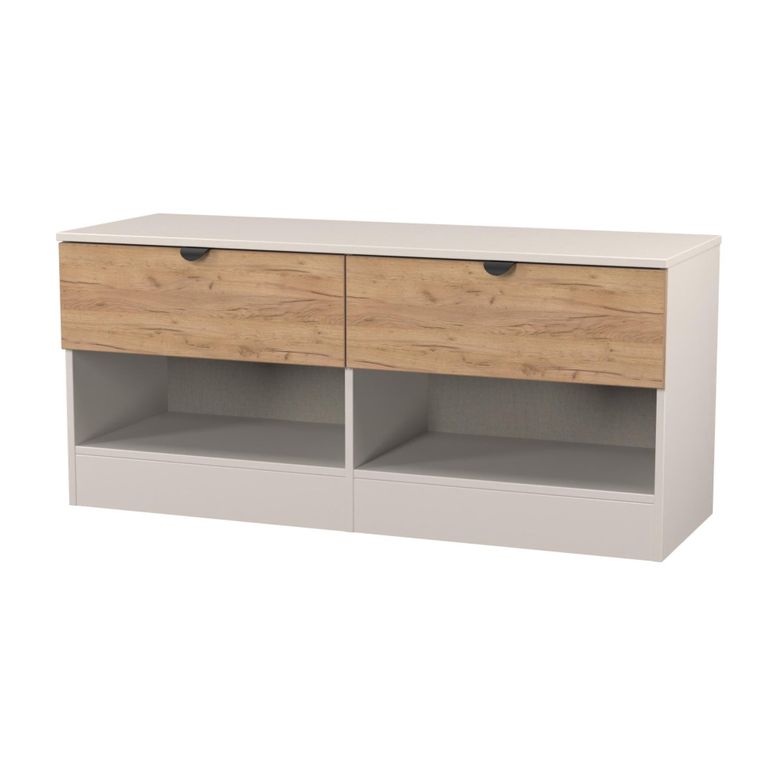 Bora Bed Box - 2 Drawer - Open Shelf - Gold Craft Oak and Kashmir Matt
