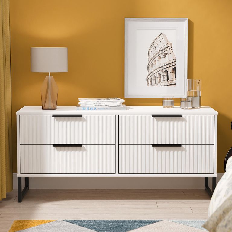 Fluted Bed Box - 4 Drawer - White Matt