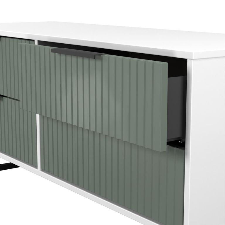 Fluted Bed Box - 4 Drawer - Reed Green and White Matt
