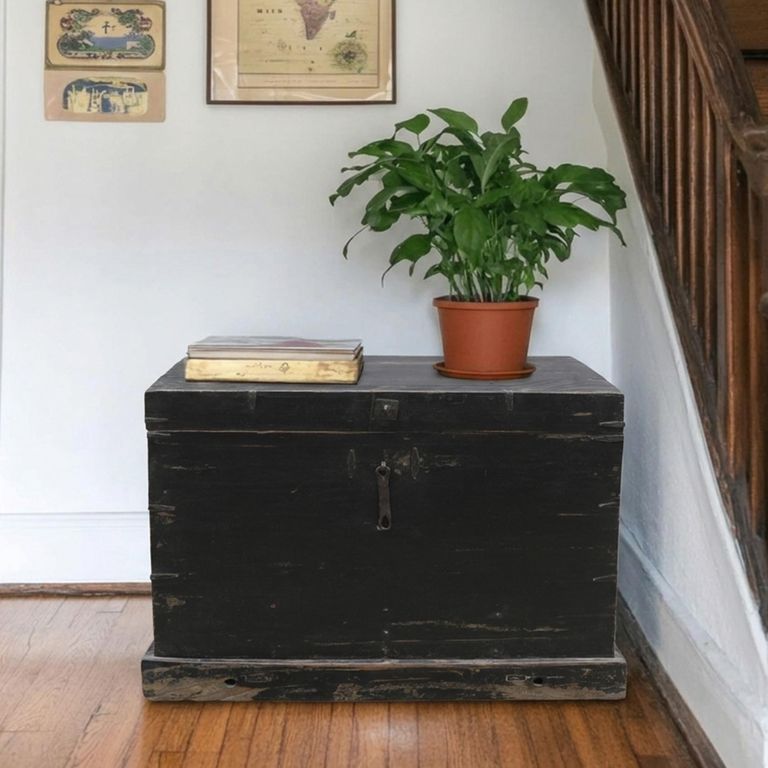 Distressed Storage Trunk - Black - Wooden