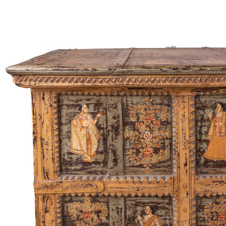 Carved Storage Trunk -  Multi-Color - Wooden
