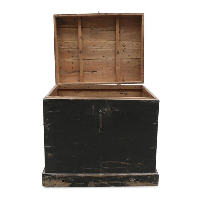 Distressed Storage Trunk - Black - Wooden