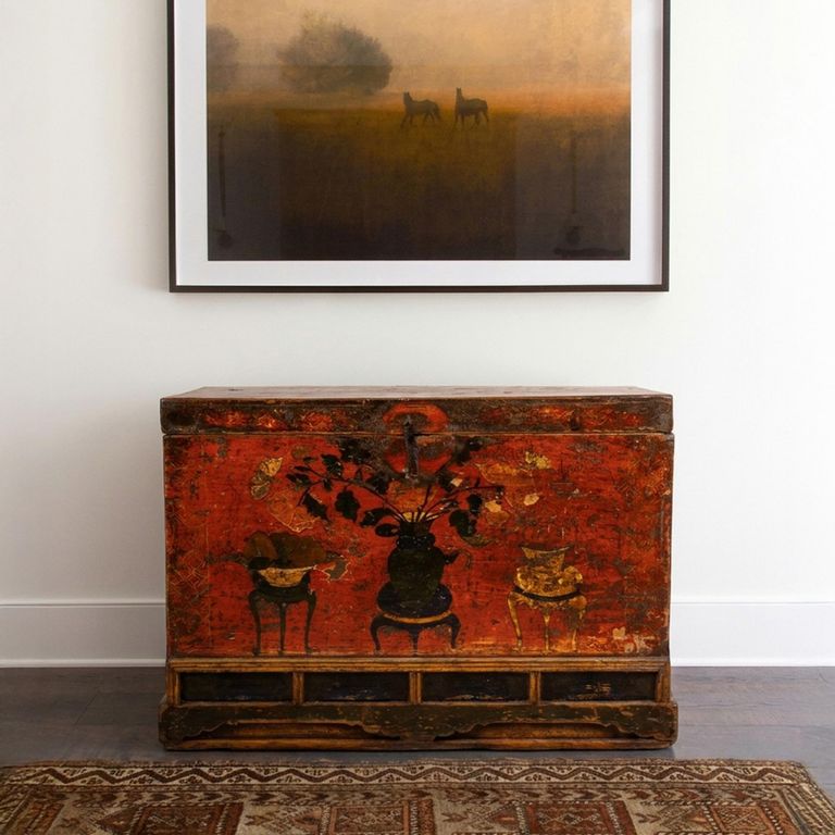 Hand Painted Storage Trunk - Rich Red - Wooden