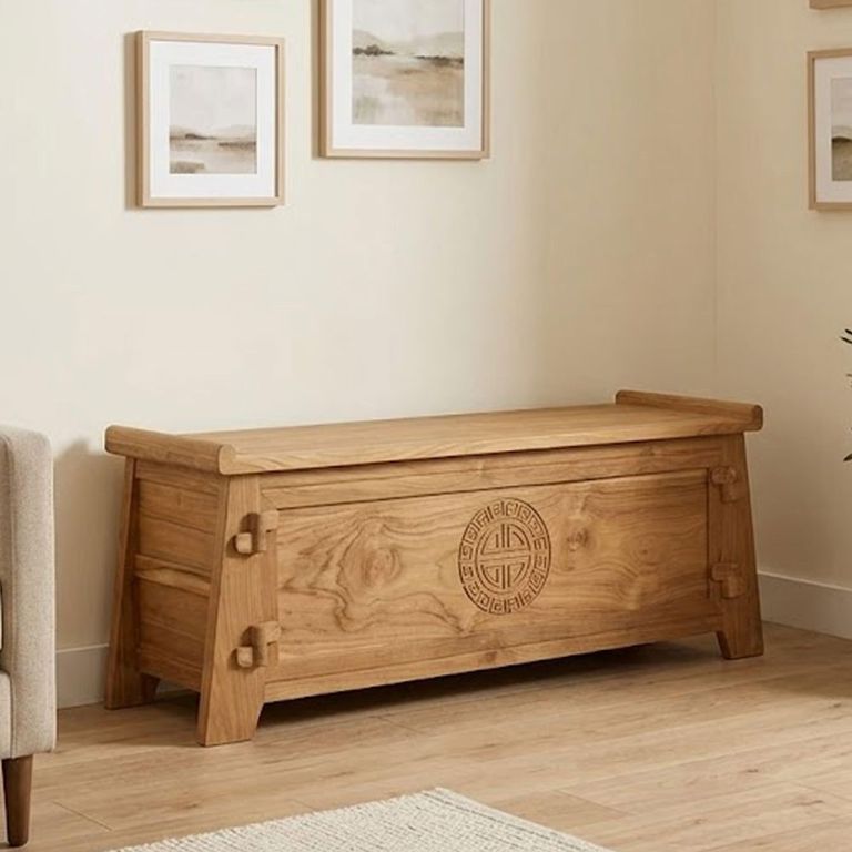 Sumbawa Natural Teak Wood Oriental Style Storage Trunk 