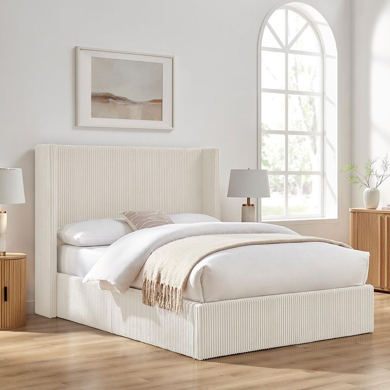Gibson Ottoman Storage Bed - Natural Fabric - Sizes Available