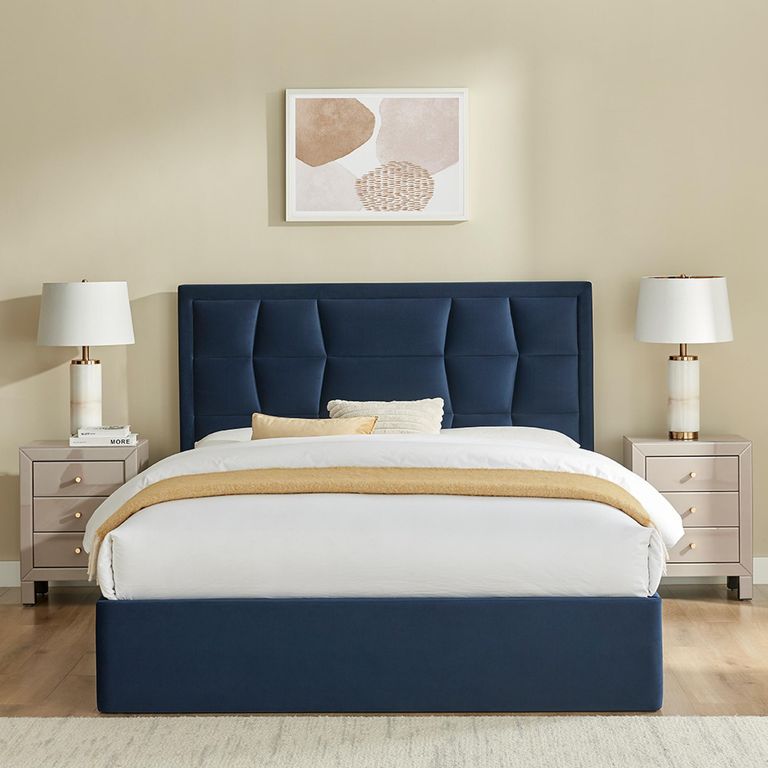 Clarke Ottoman Storage Bed - Navy Fabric - Sizes Available