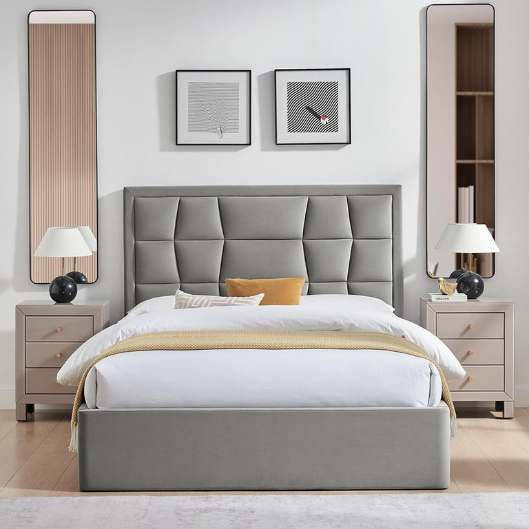 Clarke Ottoman Storage Bed - Silver Fabric - Sizes Available