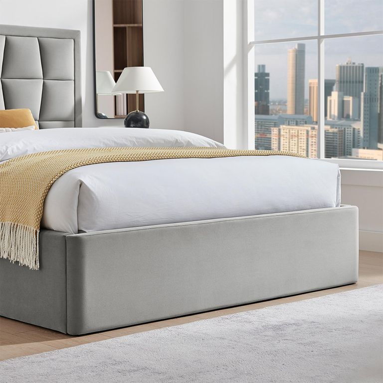 Clarke Ottoman Storage Bed - Silver Fabric - Sizes Available
