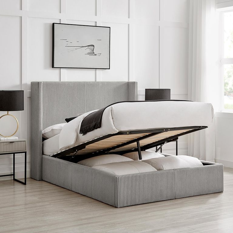 Gibson Ottoman Storage Bed - Grey Fabric - Sizes Available