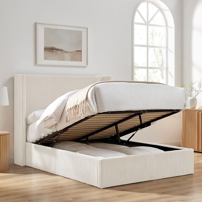 Gibson Ottoman Storage Bed - Natural Fabric - Sizes Available
