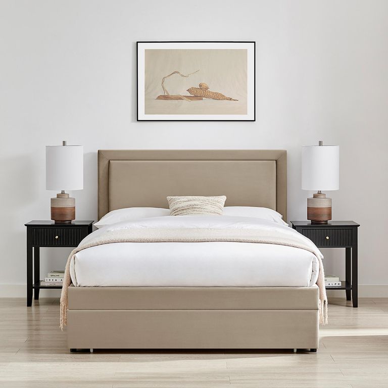 Lawson Storage Bed - 2 Drawer - Taupe Fabric - Sizes Available