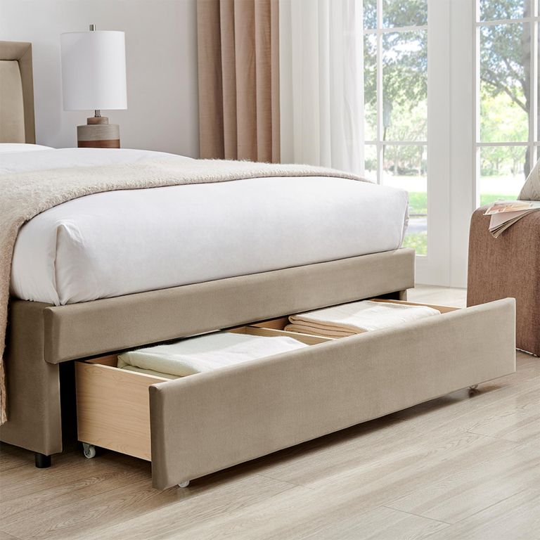 Lawson Storage Bed - 2 Drawer - Taupe Fabric - Sizes Available