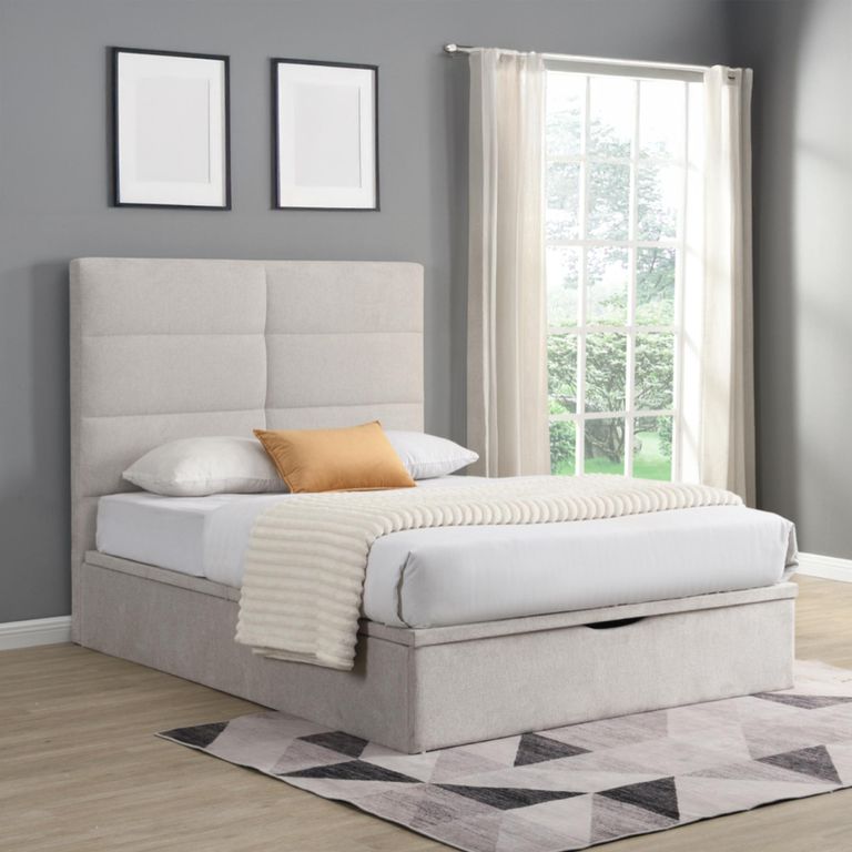 Jessica Ottoman Storage Bed - Beige - Fabric - Sizes Available