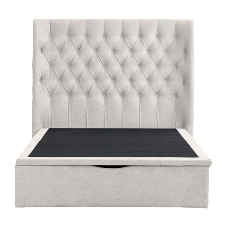 Clara Ottoman Storage Bed - Buttoned Back - Beige - Fabric - Sizes Available