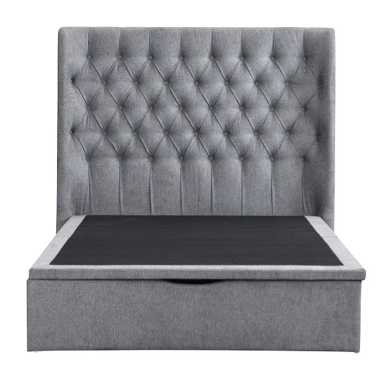 Clara Ottoman Storage Bed - Buttoned Back - Grey - Fabric - Sizes Available