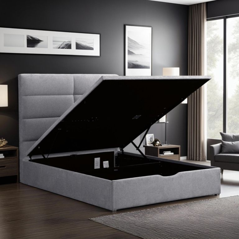 Jessica Ottoman Storage Bed - Grey - Fabric - Sizes Available