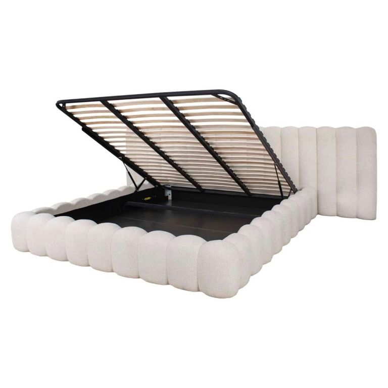 Cupidon Ottoman Storage Bed - 6ft Queen Size - Cream - Fabric
