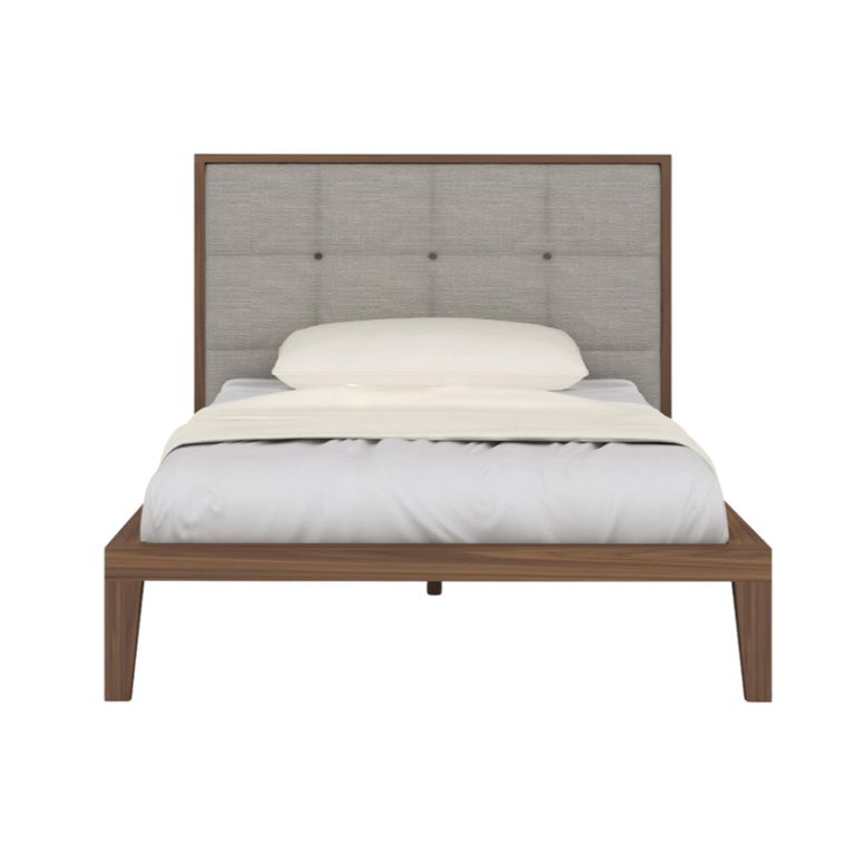 Calla Bed - 4ft 6in Double - Beige and Walnut - Fabric and Dark Wood