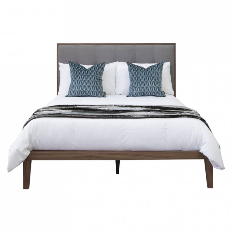 Calla Bed - 4ft 6in Double - Grey and Walnut - Fabric and Dark Wood