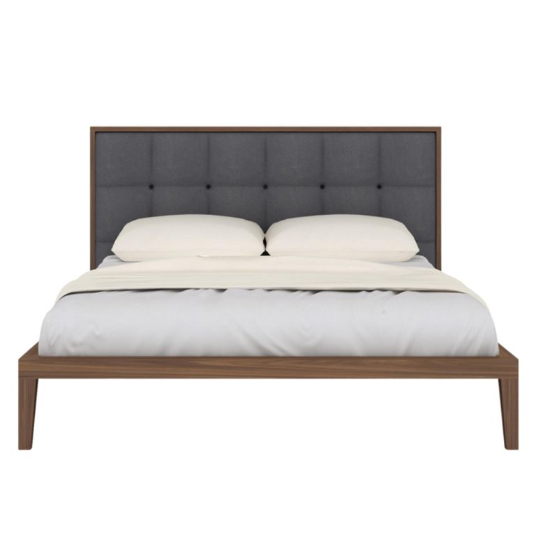 Calla Bed - 5ft King Size - Grey and Walnut - Fabric and Dark Wood
