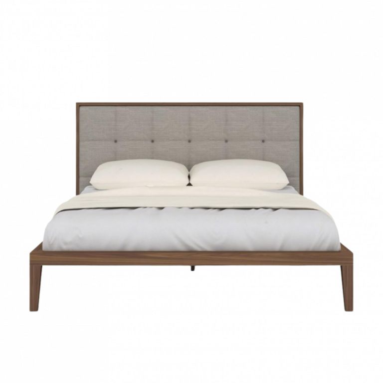 Calla Bed - 6ft Queen Size - Beige and Walnut - Fabric and Dark Wood