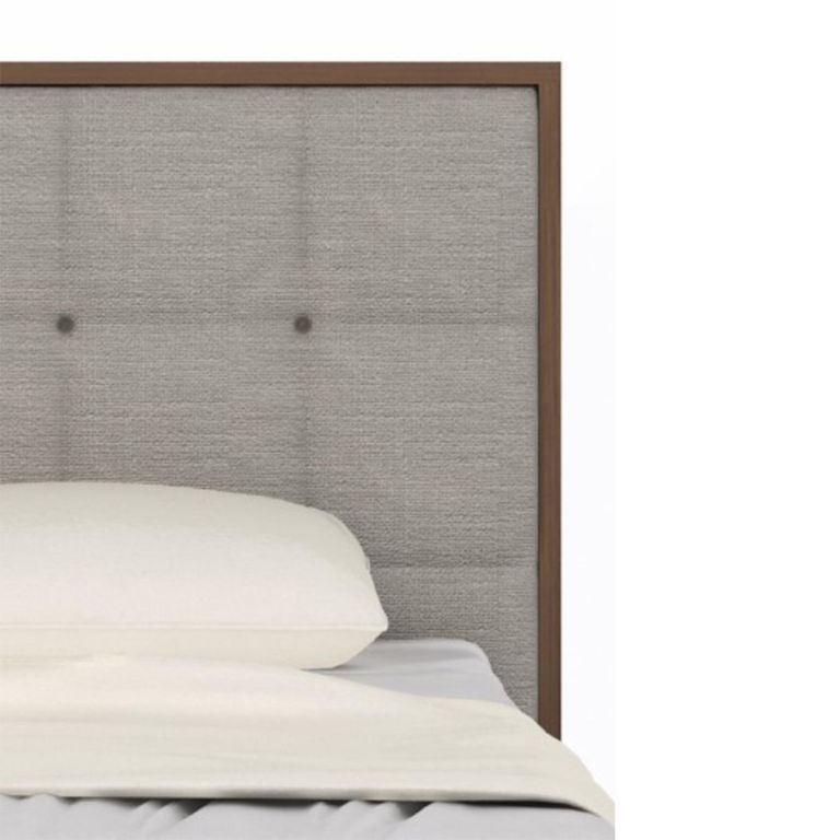 Calla Bed - 6ft Queen Size - Beige and Walnut - Fabric and Dark Wood