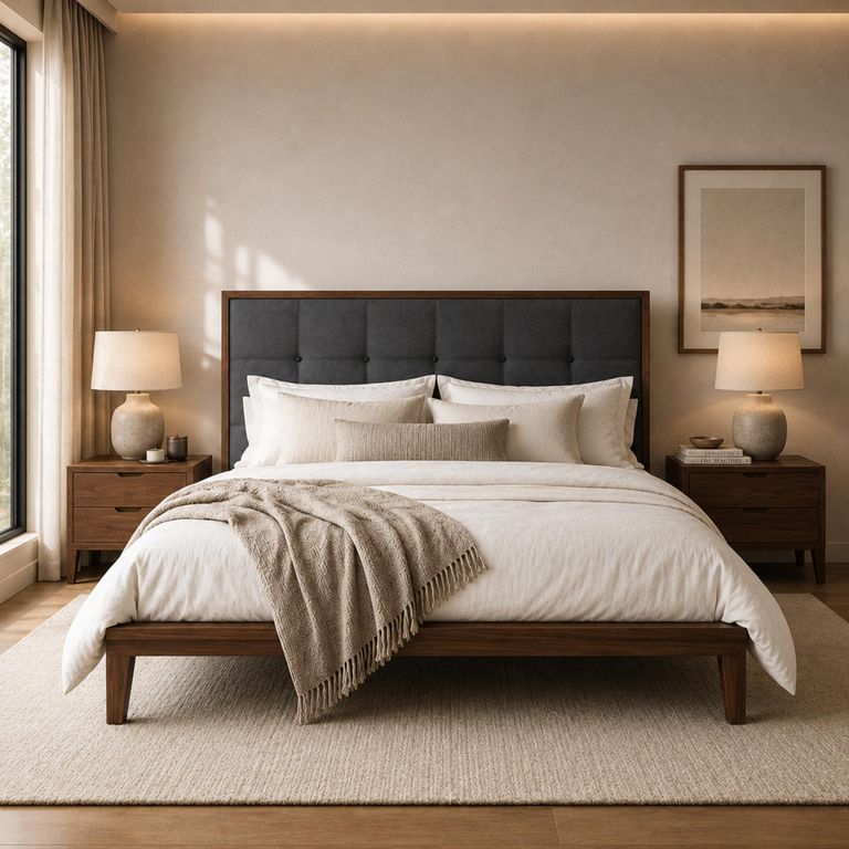 Calla Bed - 5ft King Size - Grey and Walnut - Fabric and Dark Wood