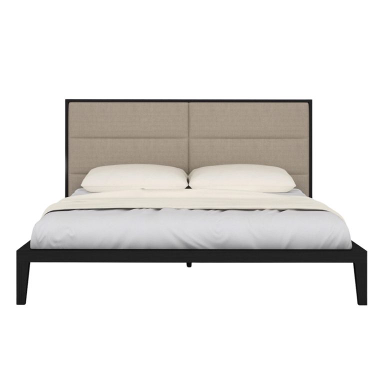 Orchid Bed - 5ft King Size - Wenge Black and Beige - Fabric and Wood