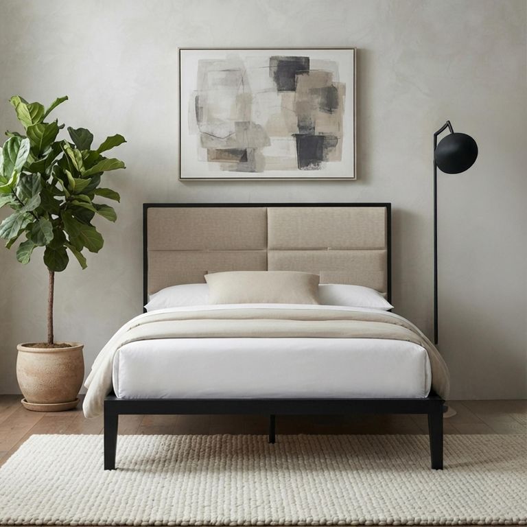 Orchid Bed - 4ft 6in Double - Wenge Black and Beige - Fabric and Wood