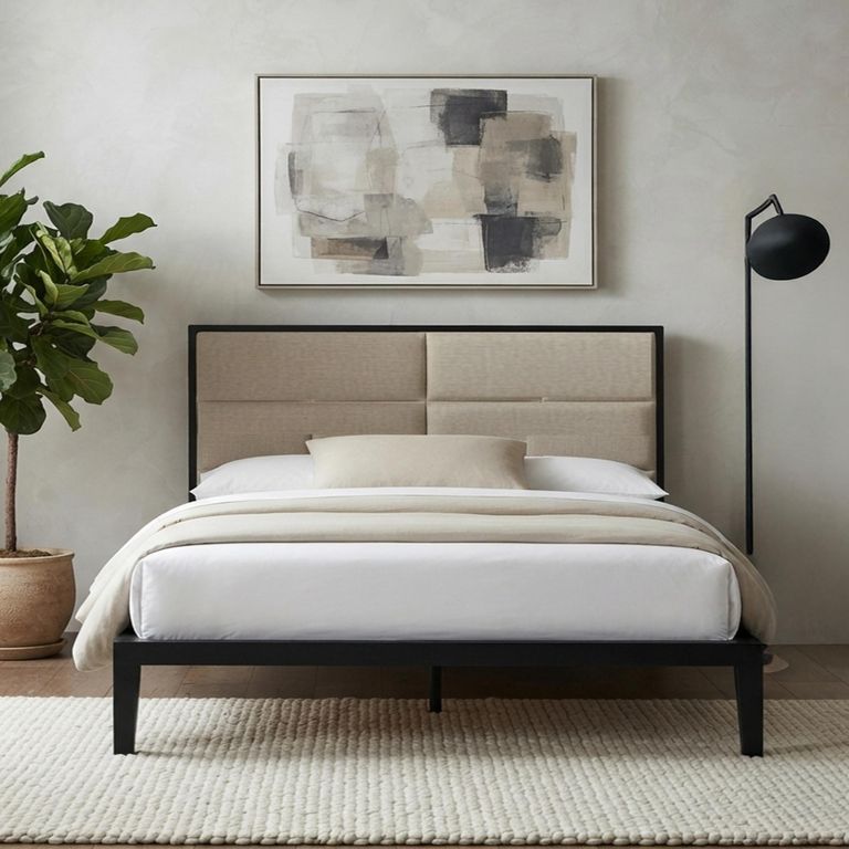 Orchid Bed - 5ft King Size - Wenge Black and Beige - Fabric and Wood