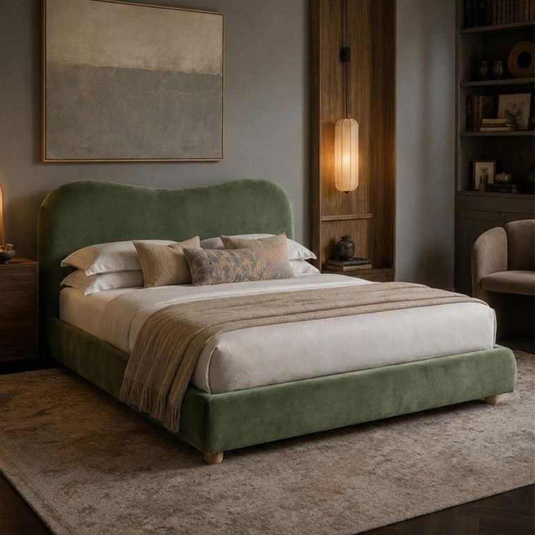 Wave Bed - Olive Green Soft Weave - Fabric - Sizes Available