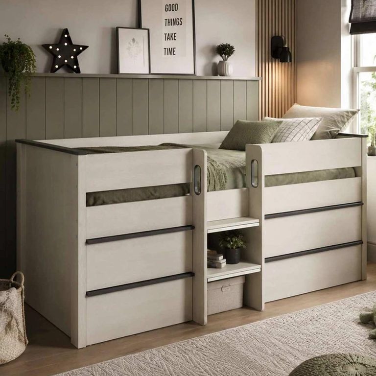 Celeste Midsleeper Storage Bed - Nordic White - Wood