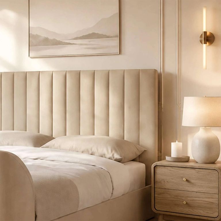 Alana Side Lift Ottoman TV Bed - Cream Velvet - Fabric - Sizes Available