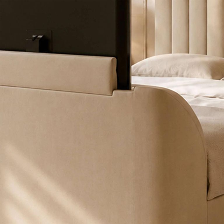 Alana Side Lift Ottoman TV Bed - Cream Velvet - Fabric - Sizes Available