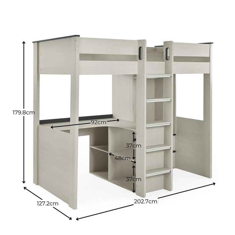 Celeste Highsleeper Storage Bed - Nordic White - Wood