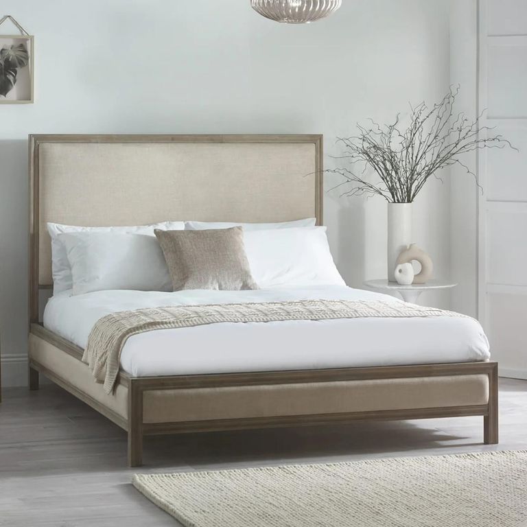 Lucie Bed - Ivory - Fabric and Wood - Sizes Available