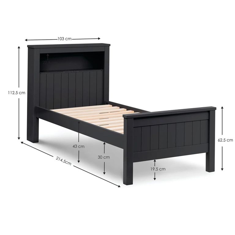 Maine Bookcase Bed - 3ft Single - Anthracite Lacquered - Wood