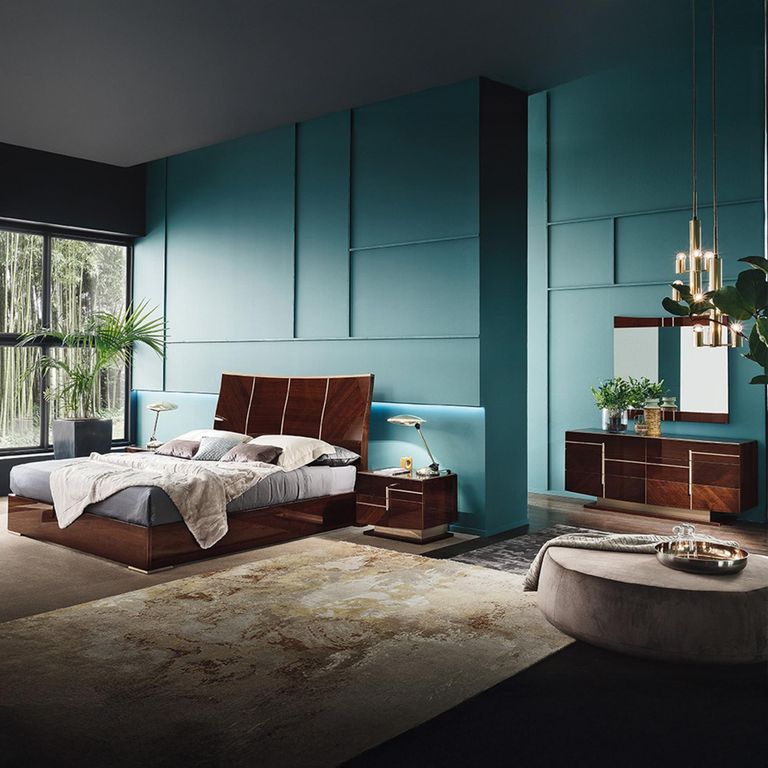 Bellagio Bed - High Gloss Walnut - Wooden - Sizes Available
