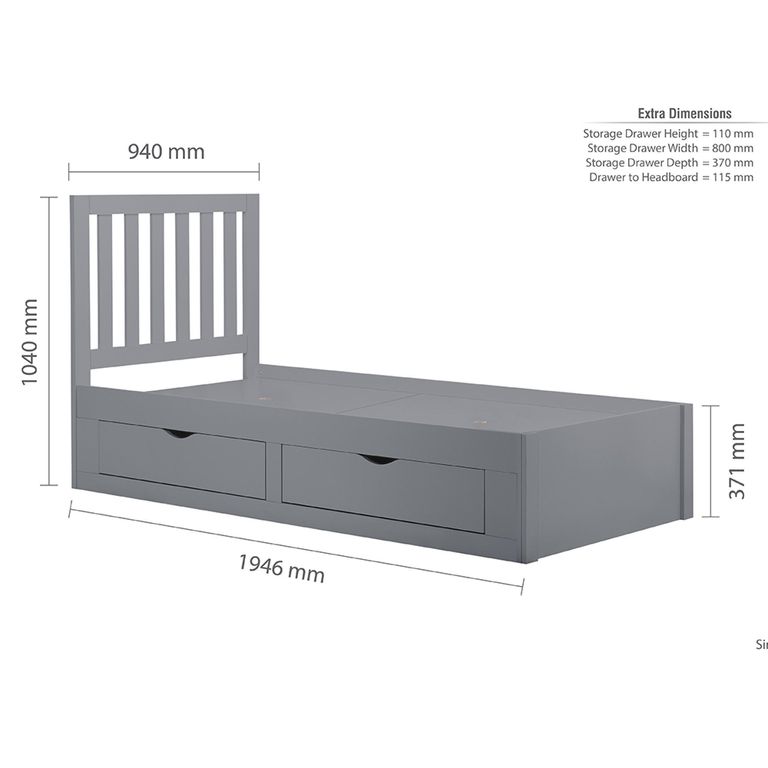 Appleby Storage Kids Bed - Slatted - Grey